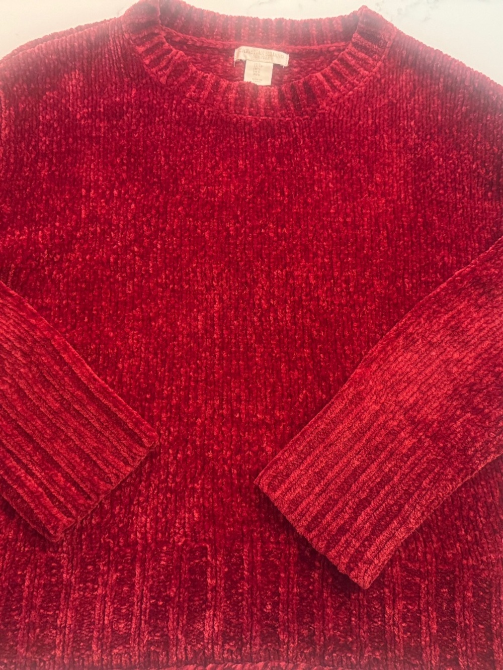 Christian Siriano New York Chenille Crew neck sweater ruby red Small cozy comfy